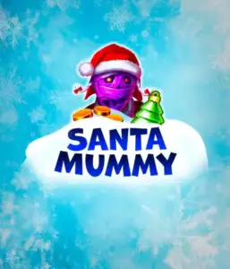  Experience the whimsical "Santa Mummy" slot game by Belatra, featuring a mummified Santa decked out in festive holiday attire. This vibrant image captures the mummy with a vivid purple hue, wearing a Santa hat, amid snowy blue with frosty snowflakes. The game's title, "Santa Mummy," is prominently displayed in large, frost-like blue letters.