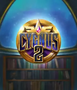 Experience the captivating artwork of ELK Studios' Cygnus 2 Slot, highlighting a luxurious emblem with a vibrant design in purple and gold. Set against a celestial background of a library, this graphic conjures the essence of exploration and mystery. 